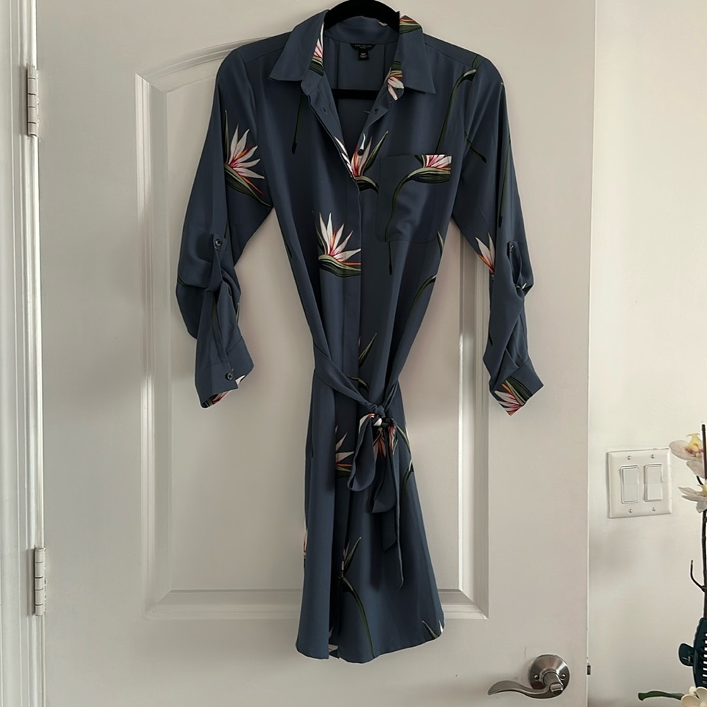 Ann Taylor Blue Gray Tie Midi Dress